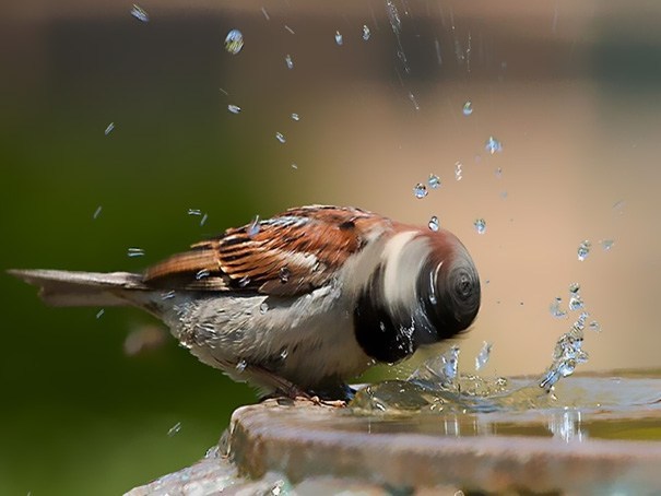 птица пьет воду